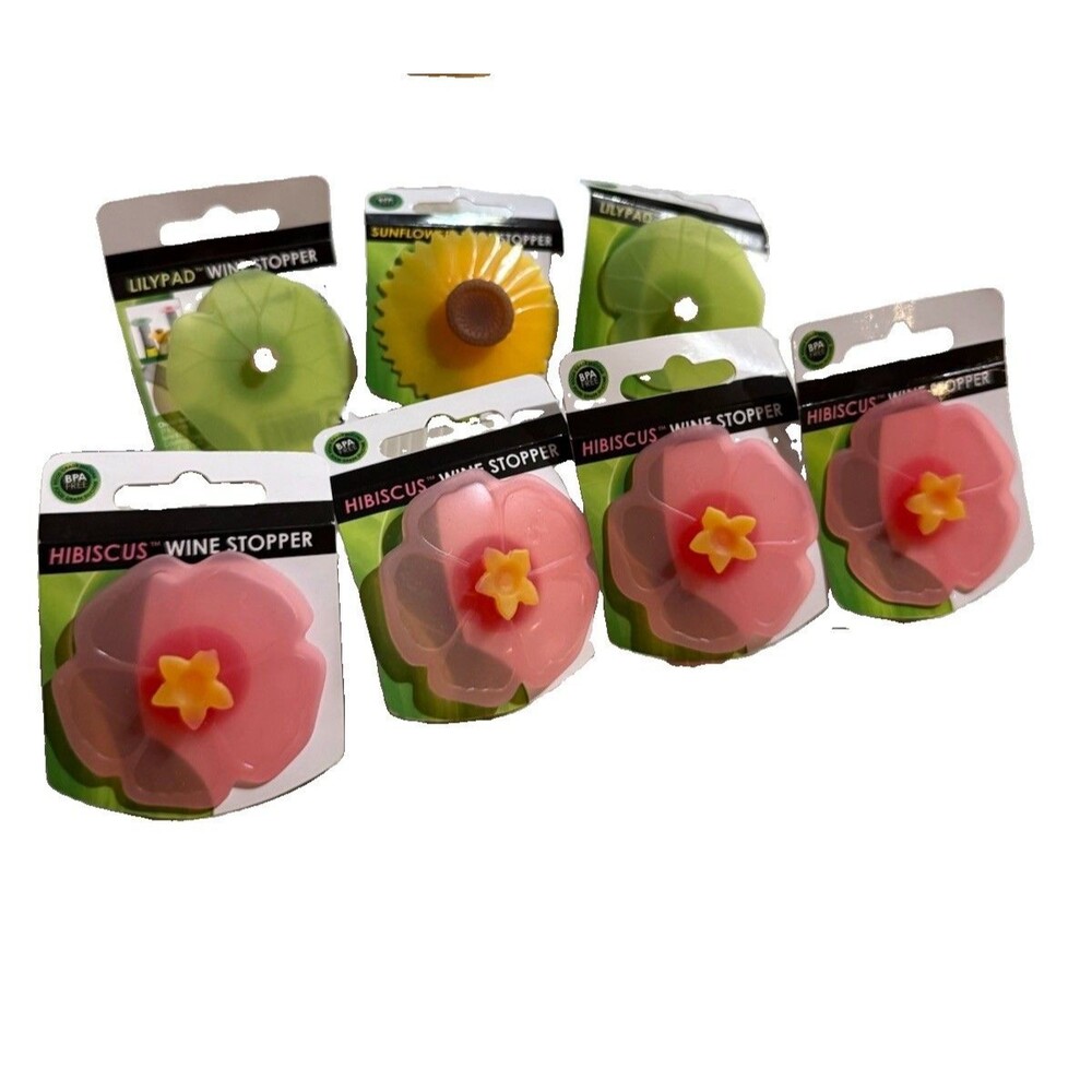 New! Charles Viancin Wine Bottle Stopper - Lot Of 7 - Flower Hibiscus Lilypad - Picture 2 of 3